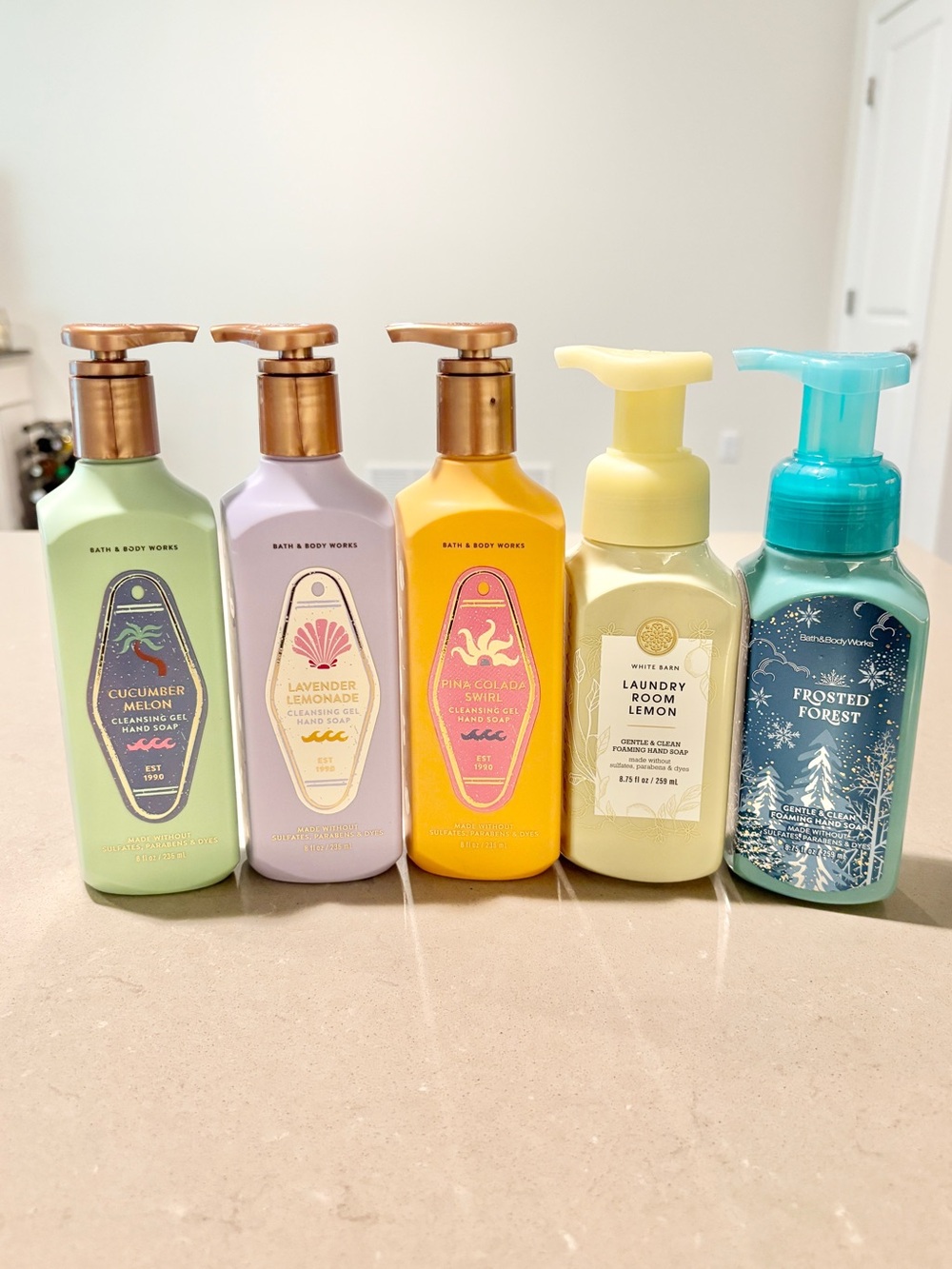 Bath and Body Works 5 Hand Soaps Cucumber Melon Pina Colada Frosted Forest